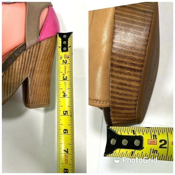 Splendid Nude Pink Platform Sandal Size 7.5 US Ankle Strap Faux Wood Chunky Heel - Picture 6 of 12